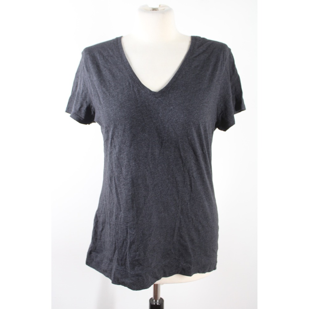 Adam Lippes 3 M/L Gray V-Neck T-Shirt Pima Cotton Short Sleeve Basic Tee Top